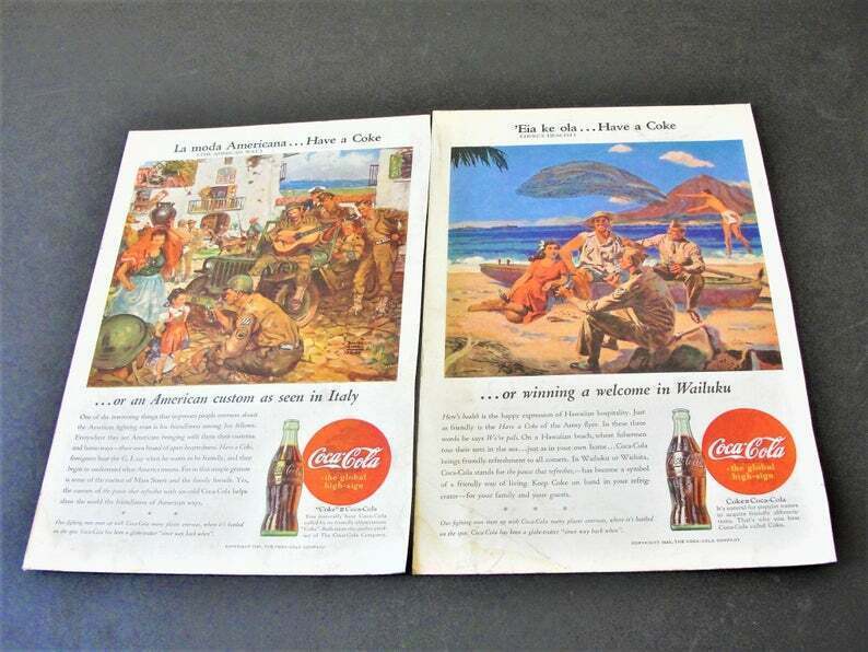 Primary image for 1945 Coca-Cola The American Way.  Here's Health-Set of (2) Magazine Page Prints.