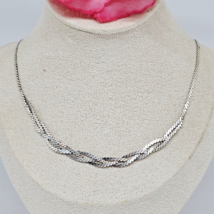 925 Sterling Silver - Vintage Braided Front Choker Chain Necklace 18&quot; Long - £23.41 GBP