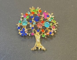 2” Gold Tone Tree of Life Brooch with Multicolor Rhinestones - $213.82 MXN