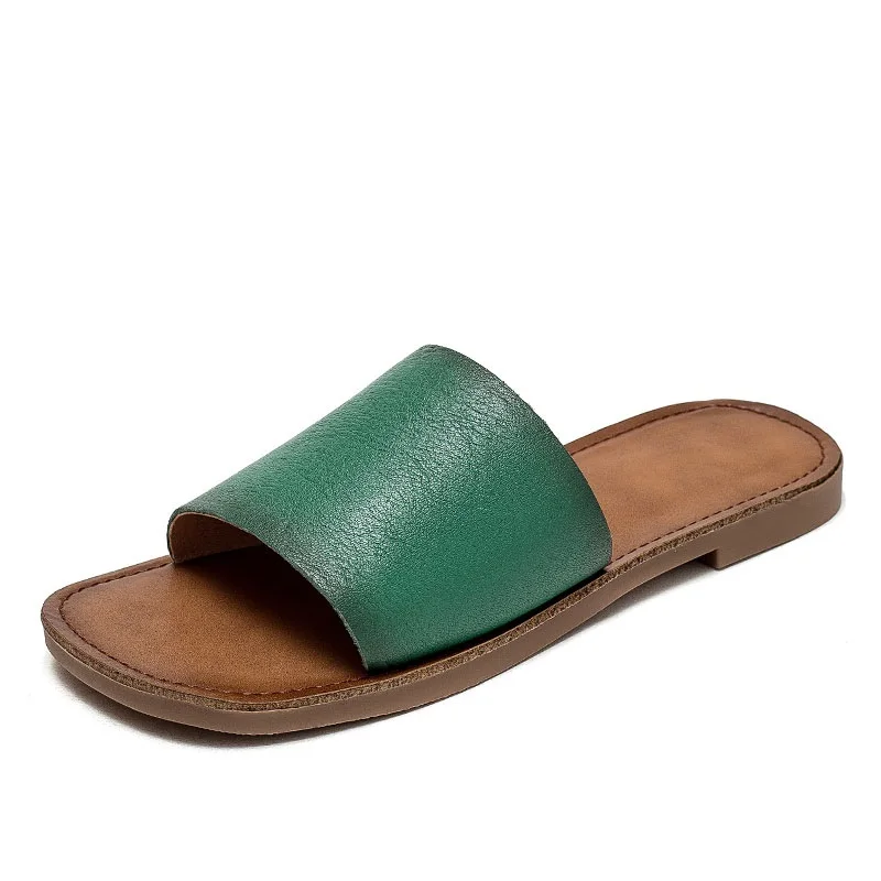 Fashion Women Slippers Summer Flat Casual Slides 100% Genuine Leather Soft Botto - £55.78 GBP