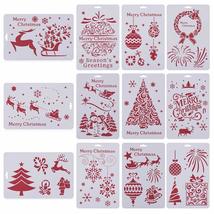 12pcs Hot Stamp DIY Craft Album Decorative Elk&amp;Santa Claus Painting Template Scr - £12.21 GBP