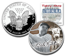 BABE RUTH American Silver Eagle Dollar 1 oz U.S. Colorized Coin Yankees - £66.46 GBP