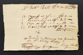 1734 Antique Fabric Textile Colonial Reciept Handwritten Walley Boston Ma Smith - £54.36 GBP