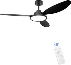 Ohniyou 52&quot; Ceiling Fan With Remote Control, Led Light, And Matte Black Finish - £142.07 GBP