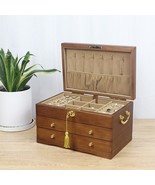 Solid Wood three layer Vintage  Jewelry Box with Lock Storage Box Organizer - £42.65 GBP