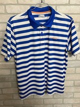 Columbia PFG Polo Shirt Mens Size L Blue Short Sleeve White Striped Golf... - $16.83