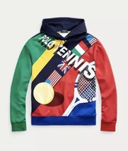 Polo Ralph Lauren Tennis Hoodie Sweatshirt ColorBlock Navy Blue Red Yell... - $108.89