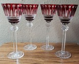 Ruby Red Bohemian Cut Clear Large 7&quot; Glasses Set Of 4 - $399.00