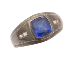 925 Sterling Silver Vintage Ring Solid Carved Blue &amp; White CZ  Sz 11  RG... - €39,10 EUR