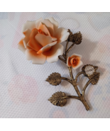 Vintage Capodimonte Porcelain Roses On Gold Metal Brass Stem - $353.83 MXN
