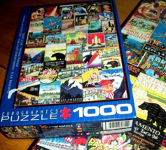 Jigsaw Puzzle 1000 Pcs Vintage USA Travel Posters Colorful Collage Art Complete - £11.86 GBP