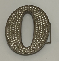 Vintage Metal Belt Buckle Silver Toned Rhinestone Covered Letter Initial O - £10.71 GBP