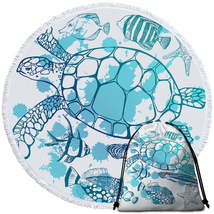 Light Blue Turtle and Fish Round Beach Towel - $278.92 MXN+