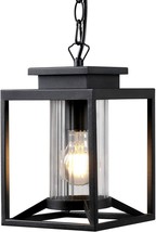 Outdoor Hanging Porch Lights Modern Fixture Pendant Lantern Black Glass ... - $83.95