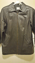 Black Leather Jacket Coat Womens Medium runs Large LIZ BAKER Essentials - £19.39 GBP