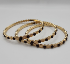 Gold Tone with Brown Rhinestone Accented Bangle Bracelets - Set of 3 - £11.40 GBP