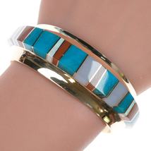 6&quot; Duane Makitma Hopi 14k Gem Silica, Opal, Multi-stone channel inlay cuff - $12,498.75