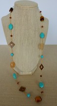 Lovely Premier Designs flapper length faux turquoise, tiger eye beaded necklace - £11.27 GBP