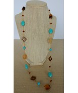 Lovely Premier Designs flapper length faux turquoise, tiger eye beaded n... - $20.81 CAD