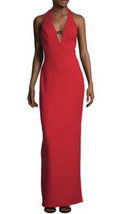 NWT Women&#39;s ABS Collection Red Plunging Neck Open Back Column Dress Sz 12 - £63.30 GBP