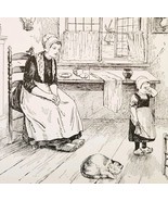 1930s-40s Art Print Frontier Mother And Crying Child In Homestead With C... - $19.99