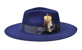 Mens Hat By Bruno Capelo Australian Wool Wide Brim Fedora Duke DU722 Navy - £65.29 GBP