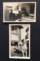 Lot of 2 Photographs 1917 &amp; 1925 Children with Dogs Black &amp; White Photos - £7.16 GBP