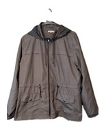  Maurices Rain Coat  Zip Up Hooded Windbreaker Size XLarge Gray Polka Dot - €17,94 EUR