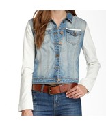 Romeo &amp; Juliet Couture Women&#39;s Faux Leather Sleeve Denim Jacket size M - £50.28 GBP