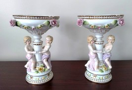 Antique Pair (2) of Ornate Porcelain Compotes Capodimonte Style German Cherubs - £198.43 GBP