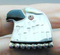 Fantastic Native American Eagle Head MOP Horn Coral Inlay Tie Tac Sterling Large - £99.91 GBP