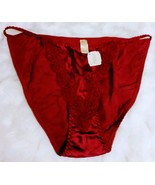Vintage Victoria&#39;s Secret Maroon Second Skin Satin Lace String Bikini Pa... - $118.80