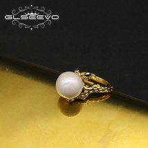 GlseevoSterling Silver Natural Freshwater Pearl Black Adjustable Ring Women Fash - £38.74 GBP