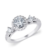 0.85 Carat Bridal Engagement Ring Halo CZ Round Cut White Gold Plated Si... - £20.90 GBP