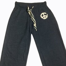 Women&#39;s Classic Wide Leg Sweatpants Size S Fleece Lined Gray Peace Sign By Cocoa - £24.28 GBP