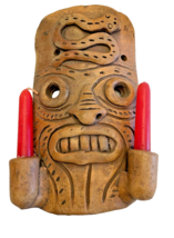 Tribal Mask Ceramic Candle Sconce 8&quot; Tall x 5&quot; Wide Hand Crafted Hanging Vintage - £30.53 GBP