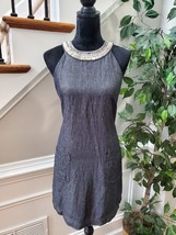 Adrianna Papell Women Gray Cotton Round Neck Sleeveless Knee Length Dress Size 6 - £31.47 GBP