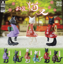 Wasou Nekomata Cats in Kimono Mini Figure Black White Gray Kitten Japanese - £11.03 GBP
