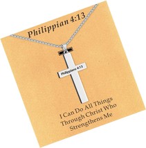 Cross Necklace for Men Women, Bible Verse Sliver - $65.48 CAD