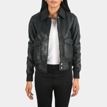 Stylish Women Handmade Real Lambskin Leather Jacket Black Handmade Biker... - $107.30