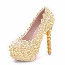 Flower Lace Wedding Shoes High Heels Platform Pumps Woman Party Dress Stiletto W - £64.62 GBP