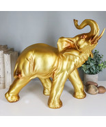 Auspicious Large Thai Buddha Feng Shui Golden Elephant With Trunk Up Statue - £41.07 GBP