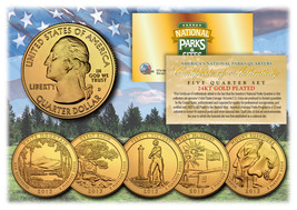 2013 America The Beautiful 24K GOLD PLATED Quarters Parks 5-Coin Set w/C... - £12.48 GBP