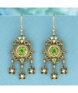 Natural Peridot and Pearl Vintage Style Floral Drop Earrings in 9K Yello... - £798.35 GBP