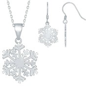 Sterling Silver Snowflake Shape Necklace and Earrings Set - £63.23 GBP