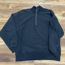 Vintage Champion 1/4 Zip Pullover Black Sweatshirt Size XL ? 80s 90s - £16.84 GBP