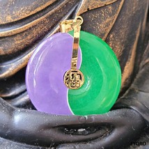 Yin and Yang (Purple) Jade/Jade Fortune Pendant with 14K Gold - £179.35 GBP