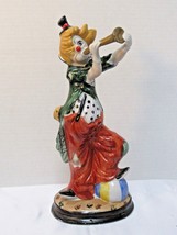 Vintage 11&quot; Clown Blowing a Horn with a Foot on Beach Ball Statue Figurine  - £32.12 GBP