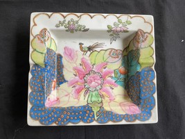 Chinese Ceramic Ashtray Dish Porcelain Pink Floral Lotus Flower +Bird . Sealmark - £54.27 GBP