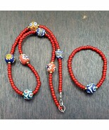 4.5 mm venetian red white heart and african glass beads jewelry setGift - $517.60 MXN